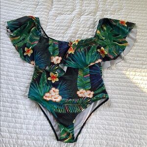 Tropical Ruffle One-Piece Swimsuit
